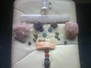 a beautiful crystal layout used for a therapy session - Holistic Training Providers Tewkesbury