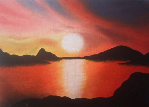 Red Sunset in oil paints - Artists Oswestry