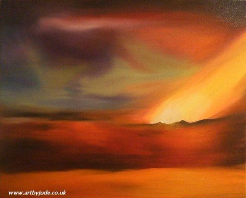 Volcanic Northern Lights in oils on 20