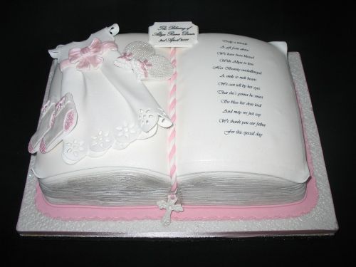 Christening Robe with Gloves & Booties Book Cake - Cake Designers Bromley