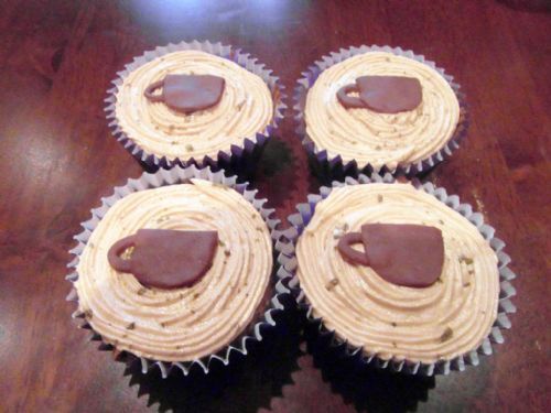 Coffee cupcakes with coffee buttercream and chocolate fondant coffee cup - Occasion Cake Makers Chessington