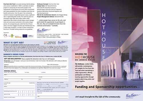 Fundraising brochure for Free Form Arts Trust, front & back pages - Design and Print Services Llandysul
