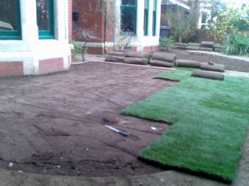 Mid way through turfing entrance of house. - Home and Garden Maintenance Companies Cardiff