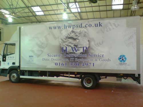 A large format digital print covering the full box section of the vehicle. - Sign Makers Rochdale