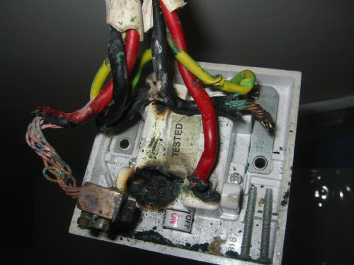 This is what can happen when electric showers are upgraded without thinking about cable and fuse size...dangerous!