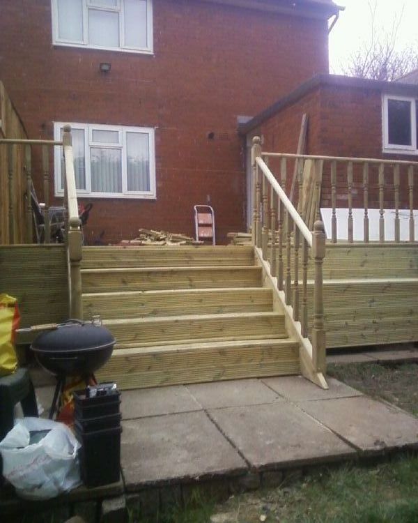 Built up stairs going to decking area