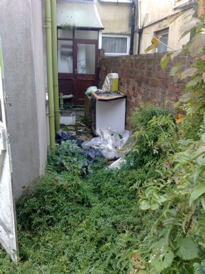 Before photo of a garden clearance and clean.