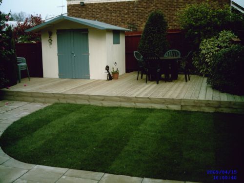 Raised decking lawn and patio