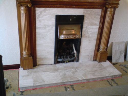 Marble fireplace.
