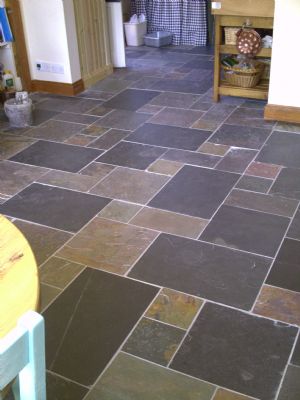 Modular slate floor.