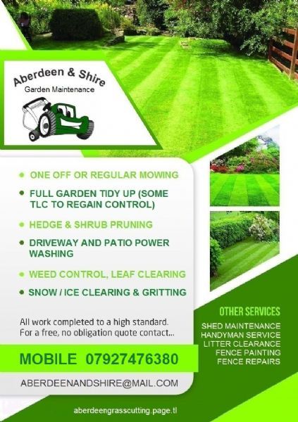 aberdeen shire grass cutting services gardener in power washing flyer