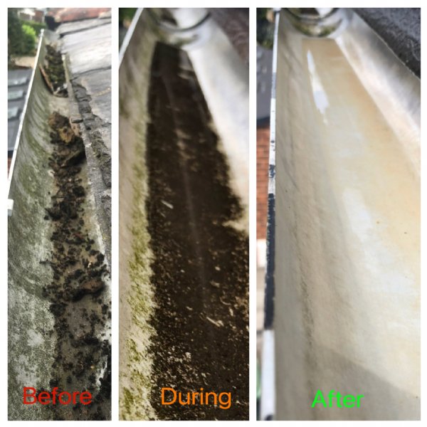 Before, during & after of gutter clean.